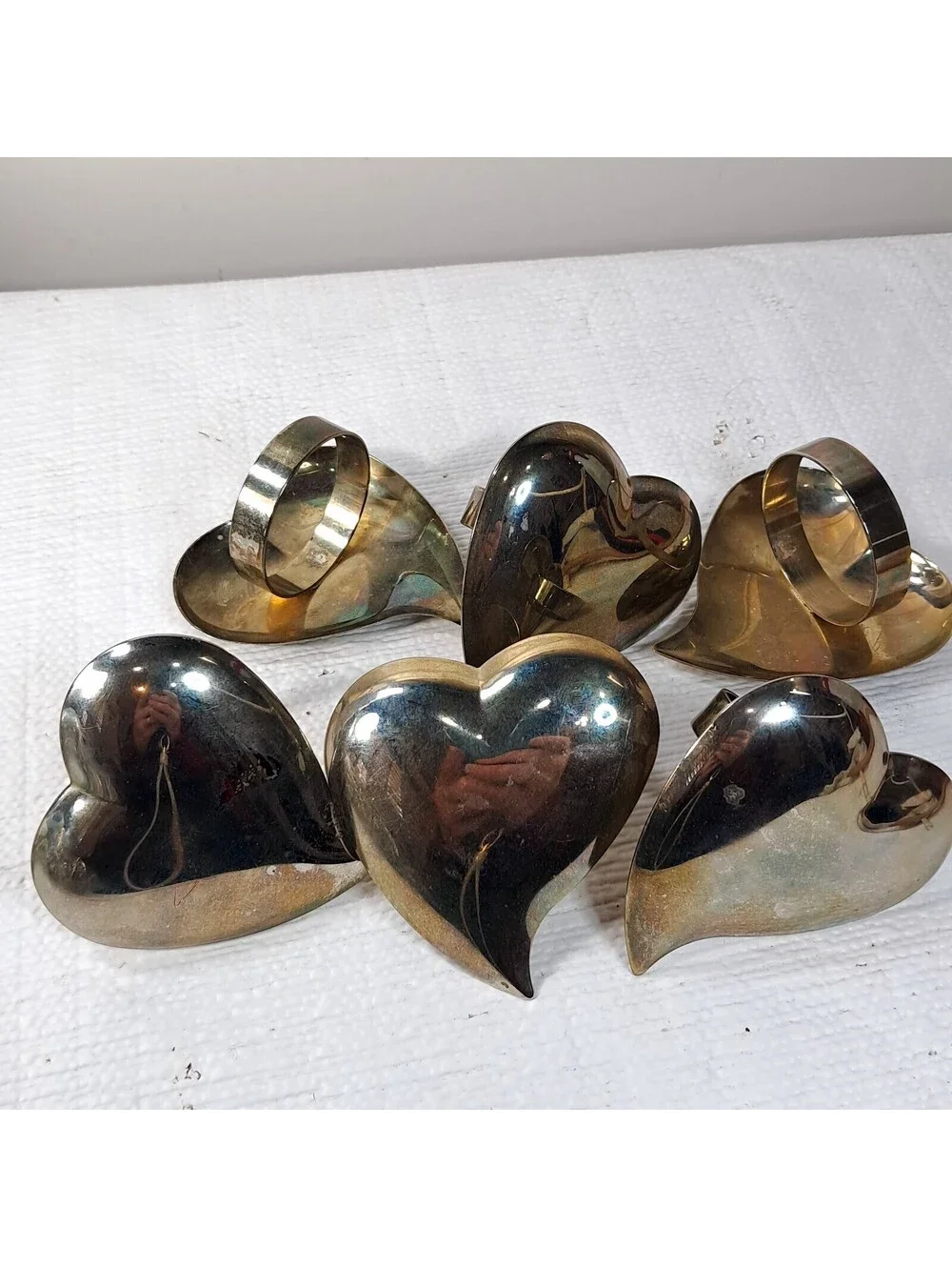 Heart napkin ring holders metal set 6 brass silver Valentine's Day love modern